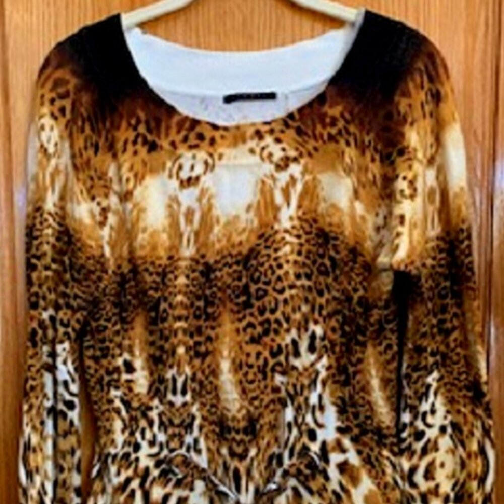 Cyrus Women Sweater Top Leopard Animal Print Rayon Blend Pullover Sz: L